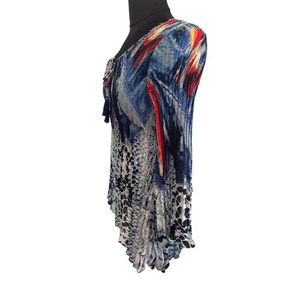 Melissa Paige Accordian Style Long Sleeve Blouse With Tie Tassel And Charms MP - Picture 3 of 10